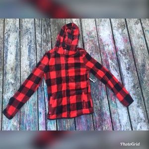 Black and red plaid fleece jacket